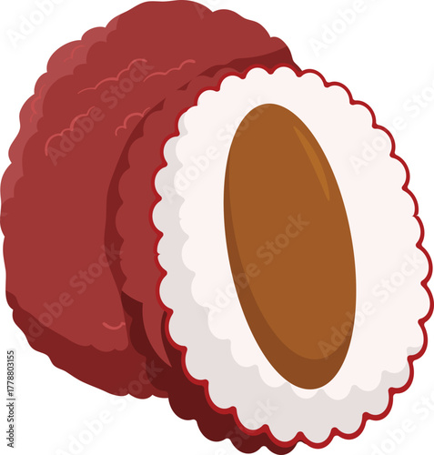 Tropical Lychee Fruit Illustration: Whole and Halved with Seed and Juicy Pulp Revealed