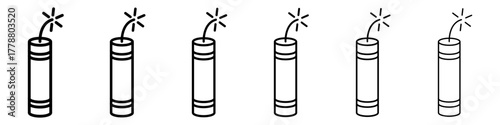 Dynamite Icon Set – Minimal Line Style Explosive Symbols, Danger and Detonation Symbol.