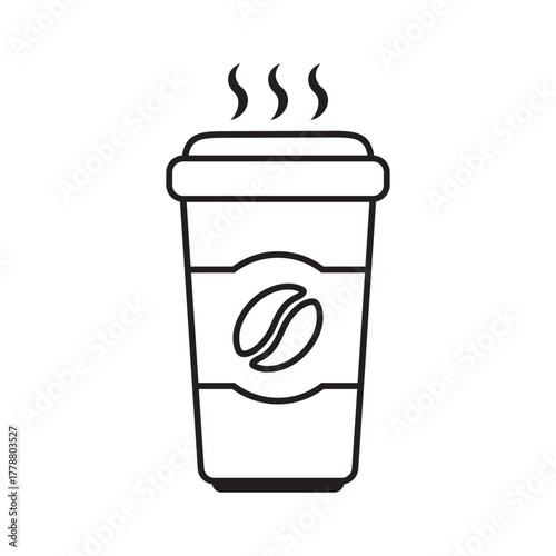 Paper Coffee Cup Icon – Takeaway Beverage Symbol, Disposable Hot Coffee Drink Icon