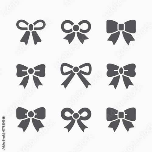 Ribbon bow silhouette vector icons set, Decorative, Elegant black ribbon bow, Vector silhouette, Minimal,  Holiday decoration, Gift wrapping designs, Stylish, Graphic Design, Classic, Designers, tie, 