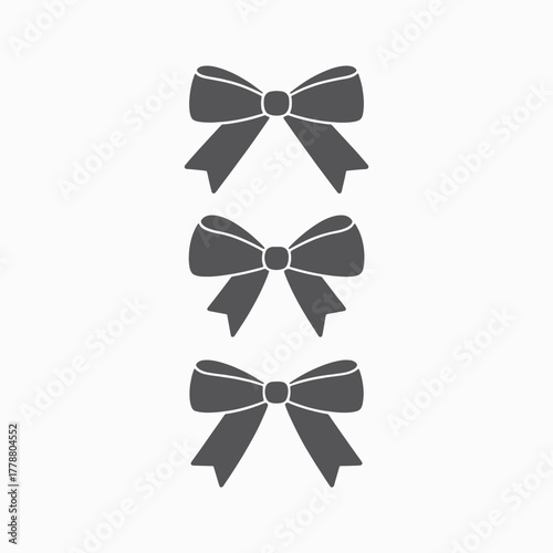 Ribbon bow silhouette vector icons set, Decorative, Elegant black ribbon bow, Vector silhouette, Minimal,  Holiday decoration, Gift wrapping designs, Stylish, Graphic Design, Classic, Designers, tie, 