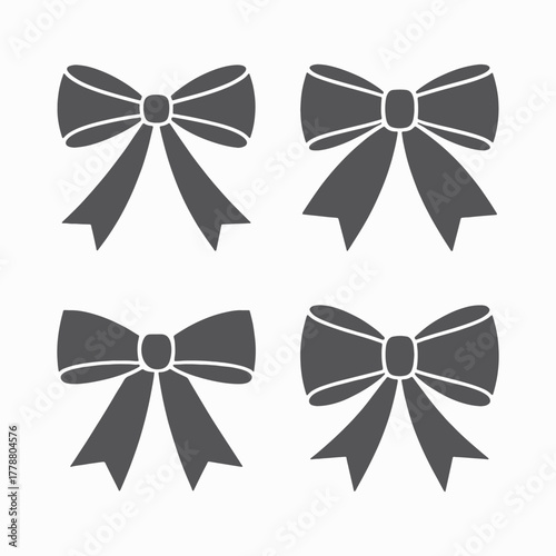 Ribbon bow silhouette vector icons set, Decorative, Elegant black ribbon bow, Vector silhouette, Minimal,  Holiday decoration, Gift wrapping designs, Stylish, Graphic Design, Classic, Designers, tie, 