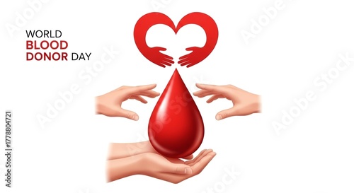 World Blood Donor Day Heart Hands Blood Drop Symbol.