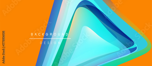 Abstract geometric design. Bright colors blend, creating dynamic visual effect. Orange backdrop emphasizes layered shapes, modern aesthetic.