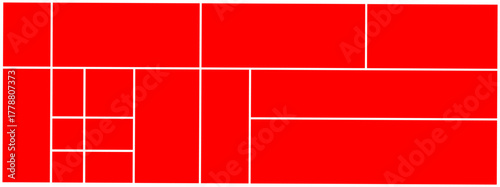 Modern red collage grid layout with clean geometric rectangles and white divider lines, ideal for photo mosaics, design mockups, social media or portfolio templates.
