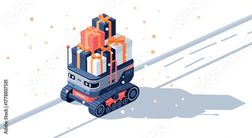 Futuristic delivery robot transporting packages on city street