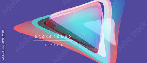 Abstract geometric shapes overlap, creating vibrant color gradients. Purple background enhances visual impact. Modern design element.