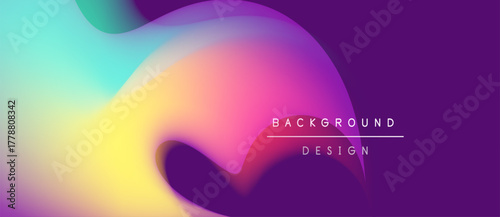 Abstract fluid shapes blend vibrant colors. Purple, yellow, turquoise create dynamic background design. Smooth gradients offer modern aesthetic.