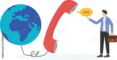 A businessman talks on the phone, thinking about a world, 

