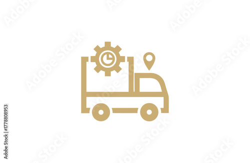 Logistics and delivery truck icon with clock and location pin