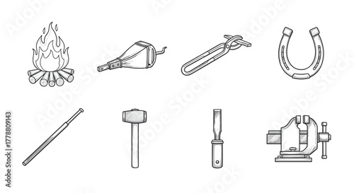 Blacksmith tools and equipment an essential hand drawn collection