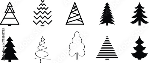 Christmas tree icons set for holiday decoration and winter celebration design