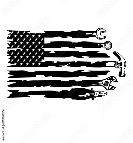 repair tools vector set collection in US flag, mechanic flag tools, carpenter flag tools clipart
