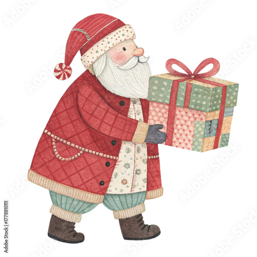 Patchwork Santa with Giftbox Christmas
