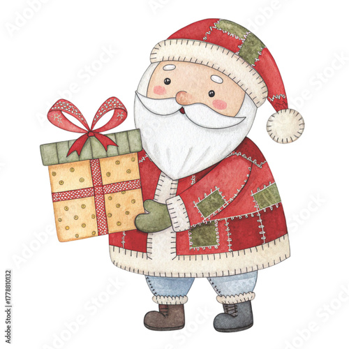 Patchwork Santa with Giftbox Christmas
