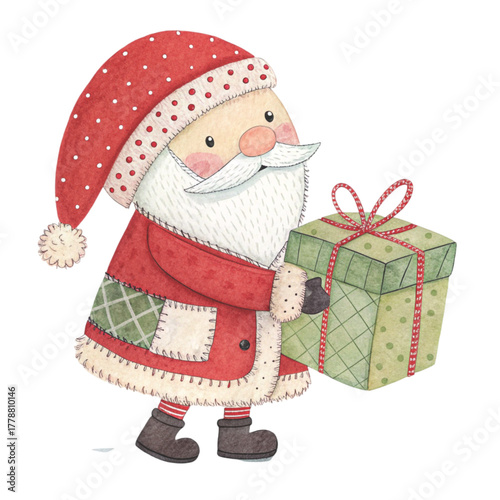 Patchwork Santa with Giftbox Christmas
