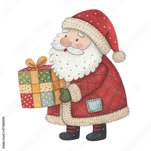 Patchwork Santa with Giftbox Christmas
