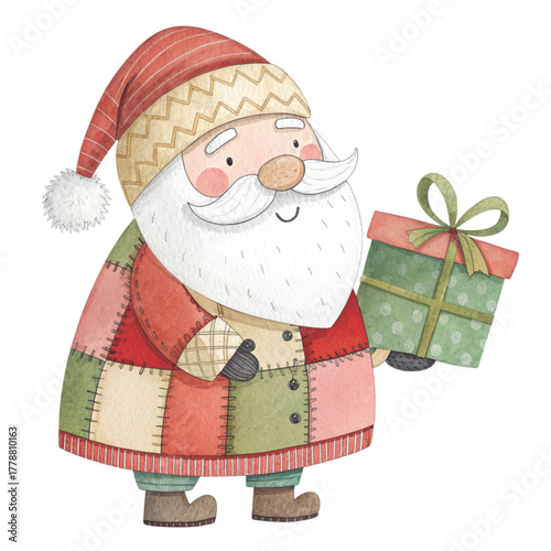Patchwork Santa with Giftbox Christmas
