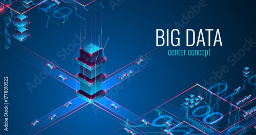Big Data. Abstract digital futuristic vector illustration on technology background. Data mining and management concept. Hand drawn art.