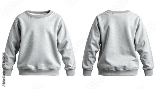Front/back view of plain gray crewneck sweatshirt on black