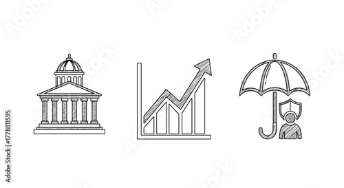 Banking and finance symbols growth, protection, and stability in linear design