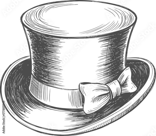 Hand-Drawn Top Hat with Bowtie – Elegant Fashion Accessory
