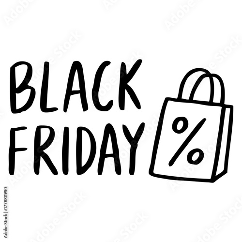 Ilustración con mensaje Black Friday con bolsa de la compra de papel con símbolo tanto por ciento 