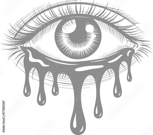 Hand-Drawn Illustration of Tear Dropping from an Eye – Emotional Art