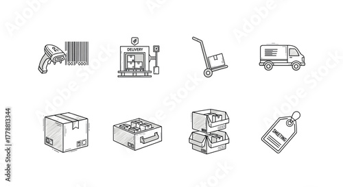 Hand drawn delivery and shipping icons set for ecommerce and logistics