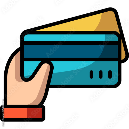 Lineal Color Credit Card Icon – Hand with Colorful Payment Card for Digital Banking and Finance
