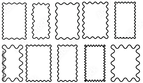 Retro 60s Groovy Frame Border Set: Wavy Scallop Shape Picture Frames, Colorful Zigzag Rectangles, and Fun Cartoon Wiggle Backgrounds for Kids Graphics and Text Borders.