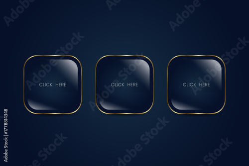 Collection of three Premium web buttons with elegant typography and a polished, high-contrast black finish. Vector illustration