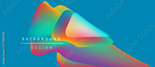 Abstract colorful shapes overlap, creating vibrant background. Design features gradients, smooth transitions, modern aesthetic.