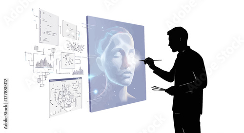 Crafting future AI with artistry and technology, a vision of innovation and human ingenuity in a modern digital age, captivating creative brilliance