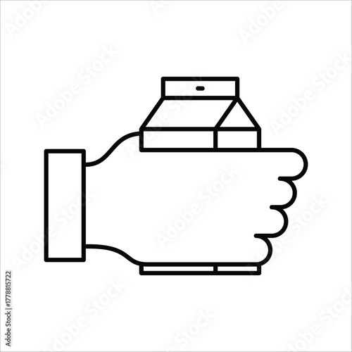 Conceptual line art of a hand holding a house, representing real estate market, home delivery, property acquisition, secure housing solutions, and the concept of future ownership