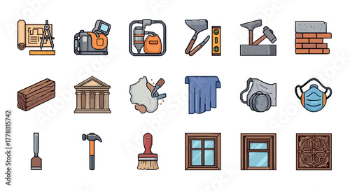 Construction and diy tools icons set with flat design elements