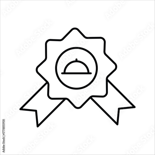 Elegant award ribbon icon symbolizing premium culinary excellence and top-tier restaurant service, representing a distinguished food quality concept for superior dining experiences