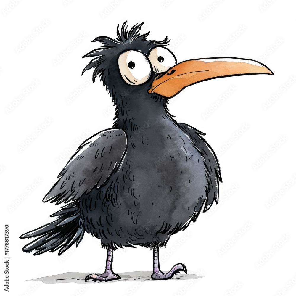 Obraz premium Illustration of Crow on White Background.