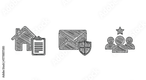 Scribble icons home, mail security, teamwork