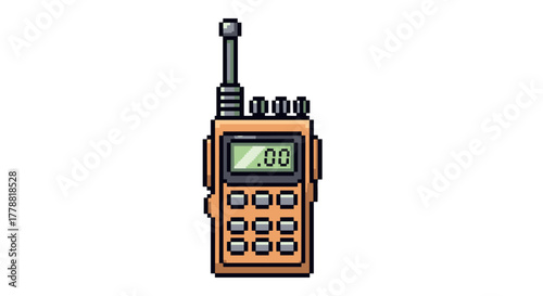 Retro pixel art walkie talkie with antenna and number display