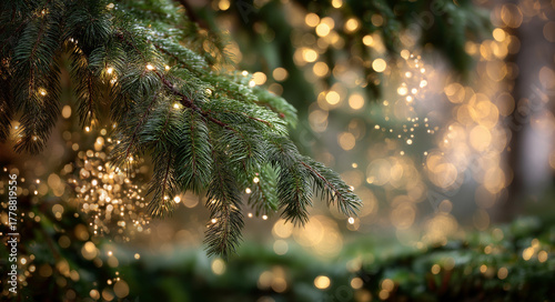 a close-up of the branches and leaves of an evergreen tree