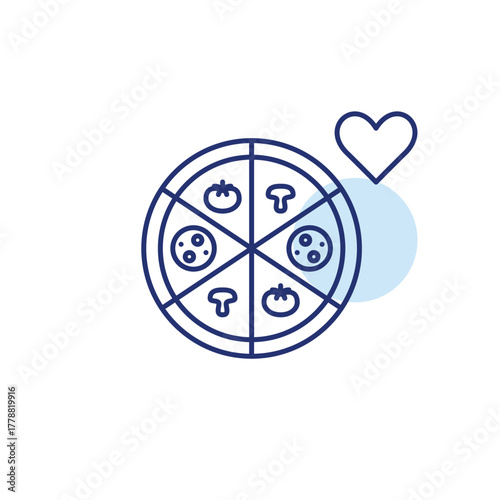 Pizza and heart. Great taste, comfort food and safe dinner. Pixel perfect, editable stroke vector icon