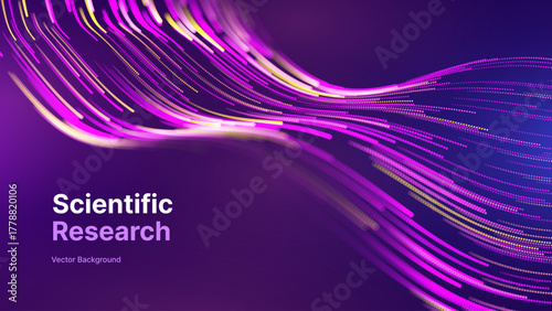Science Research AI Dots Data Flow Particles Background. Digital Neural Network. Concept of Artificial Intelligence Technology, Machine Learning. Digital Communication. Vector Illustration.