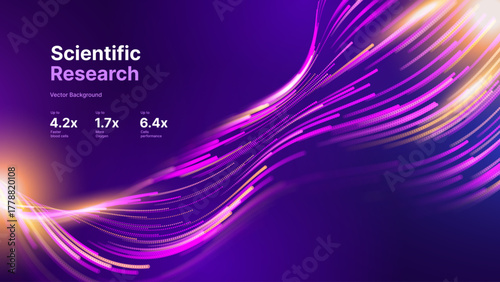 Science Research AI Dots Data Flow Particles Background. Digital Neural Network. Concept of Artificial Intelligence Technology, Machine Learning. Digital Communication. Vector Illustration.