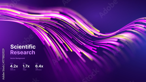 Science Research AI Dots Data Flow Particles Background. Digital Neural Network. Concept of Artificial Intelligence Technology, Machine Learning. Digital Communication. Vector Illustration.