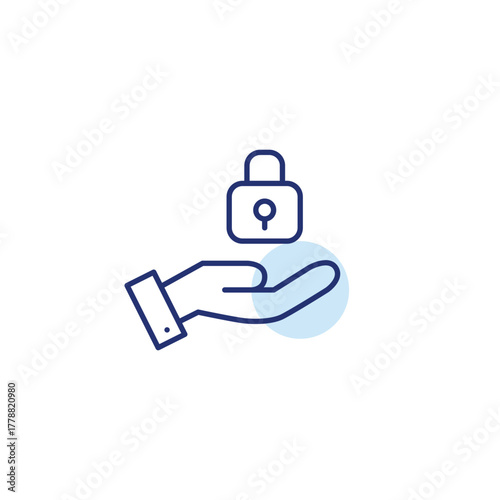 Lock in hand. Secure data access, protected privacy. Trusted handling. Pixel perfect, editable stroke vector icon