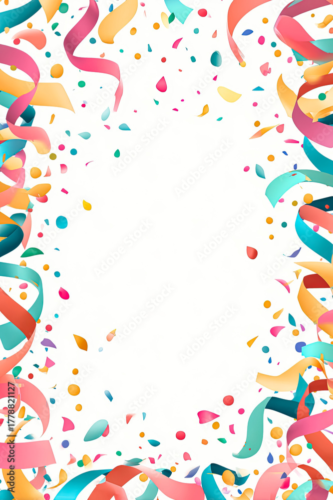 Fototapeta premium Colorful celebration illustration with ribbons and confetti creating vibrant copy space