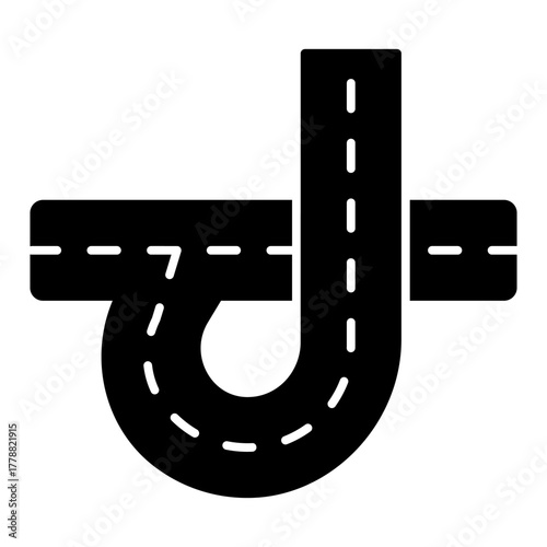 Highway road junction with one turn solid icon, learners permit concept. Vector graphics. Way intersection, driving sign on white background, style icon mobile or web design.