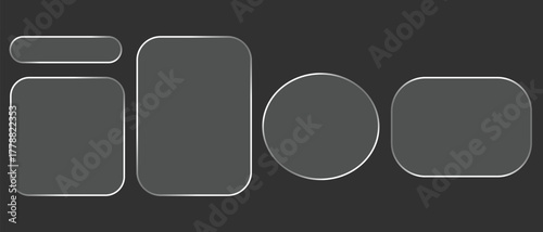Light frame Liquid Glass Effect UI elements set for mobile and web app, tech board frame in futuristic style. HUD element interface