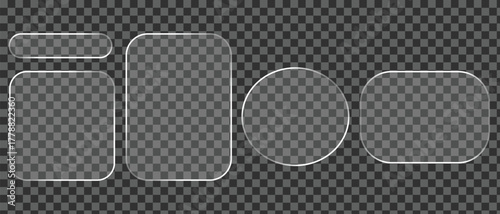 Light frame Liquid Glass Effect UI elements set for mobile and web app, tech board frame in futuristic style. HUD element interface